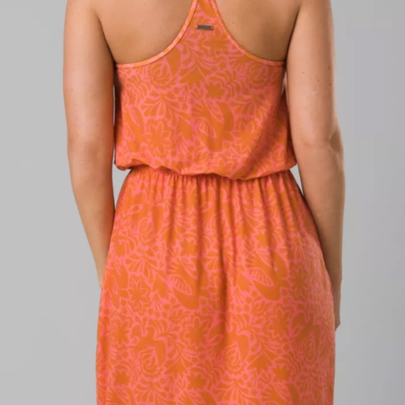 Prana Women's Ayla Dress in an orange and pink floral pattern - Picture 4 of 5